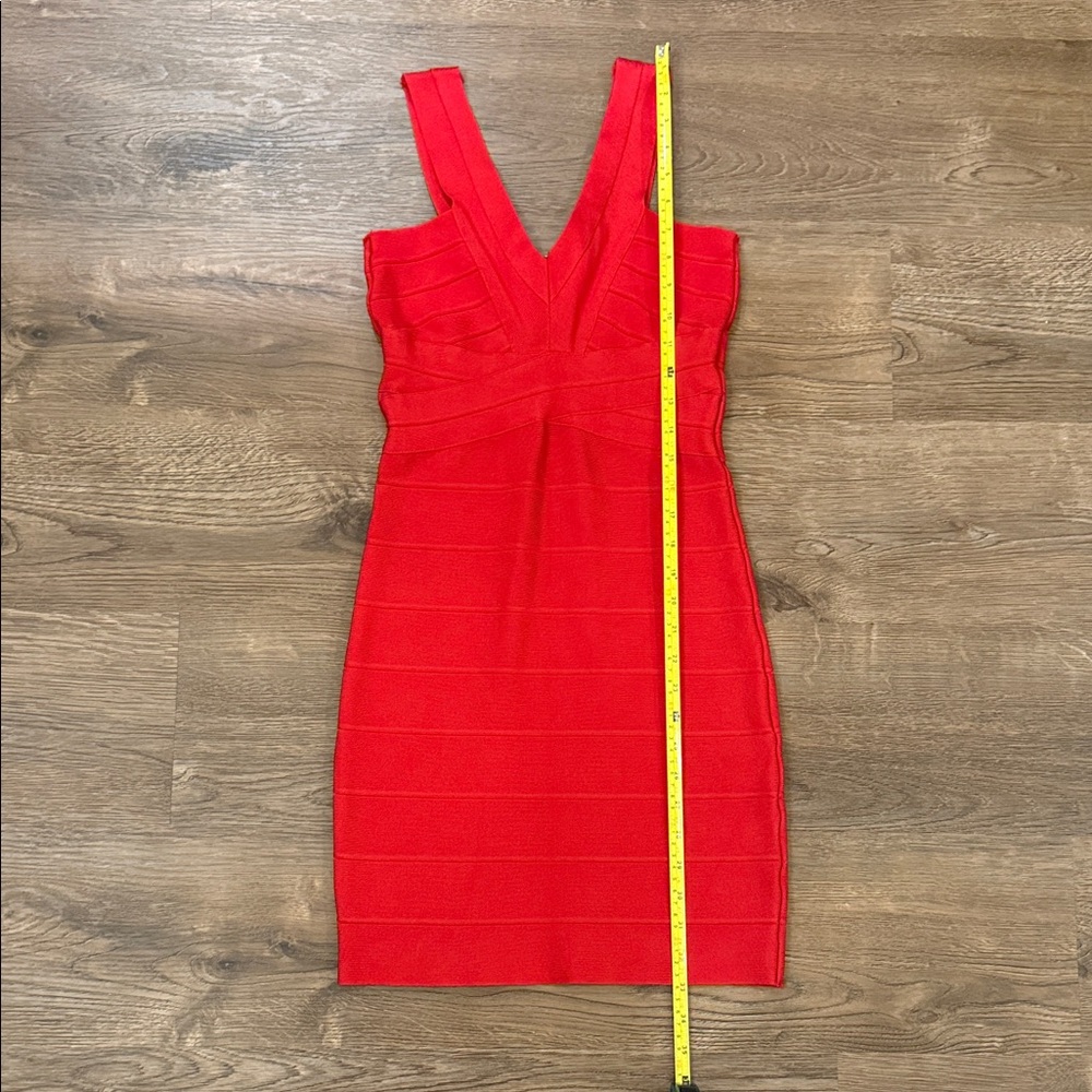 bebe Red V-Neck Bandage Mini Dress